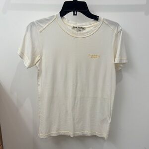 Acne Studios White Short-Sleeve Crew Tee with Subtle Yellow Embroidery Sz Small